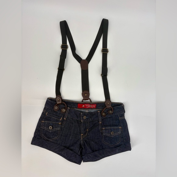 VINTAGE Guess Jean Denim Shorts With Suspenders Size 26